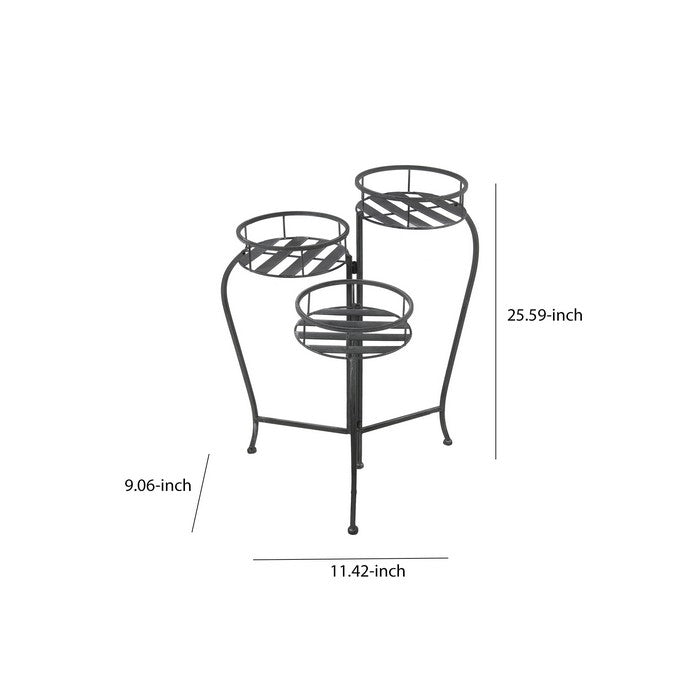 Adjustable 3 Tier Metal Planter with Scrolled Design Frame, Black