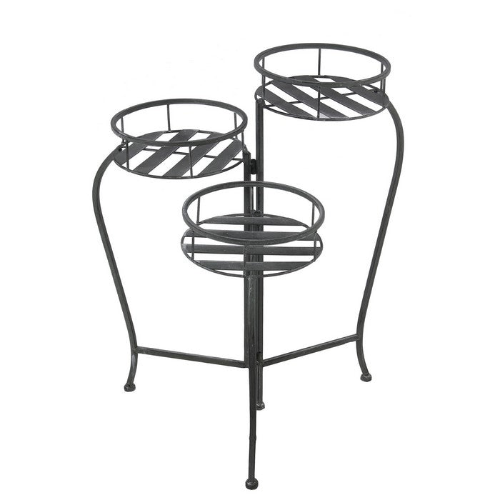 Adjustable 3 Tier Metal Planter with Scrolled Design Frame, Black