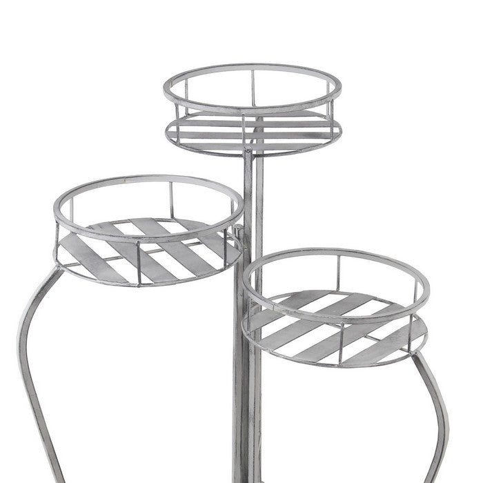 Adjustable 3 Tier Metal Planter with Scrolled Design Frame, White
