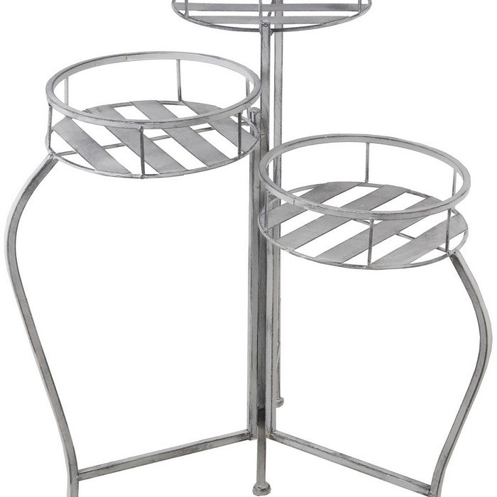 Adjustable 3 Tier Metal Planter with Scrolled Design Frame, White