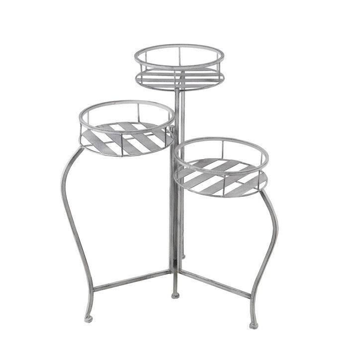 Adjustable 3 Tier Metal Planter with Scrolled Design Frame, White