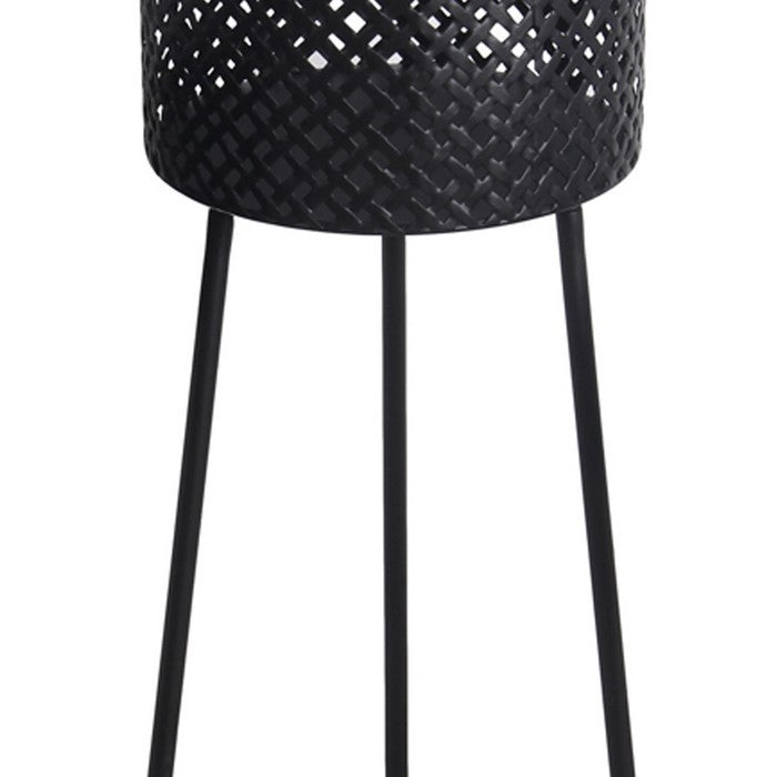 Round Metal Planter with Lattice Design and Tubular Tripod Base, Black