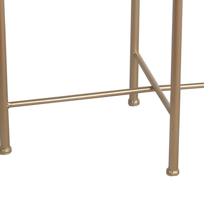 2 Tier Round Marble Top Accent Table with Tubular Legs, White and Gold