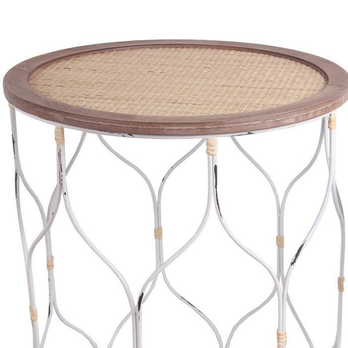 Metal Accent Table with Round Top and Open Lattice Frame, Set of 2, White
