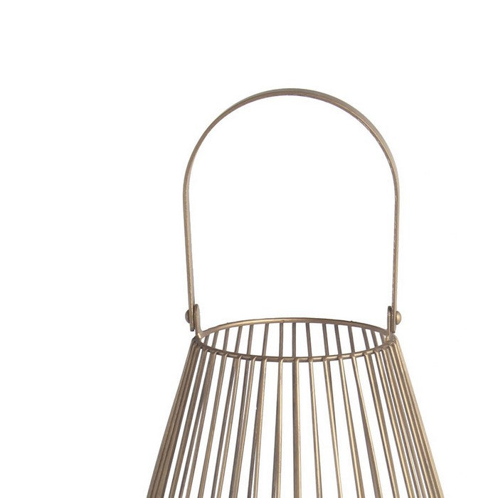 Bellied Shape Metal Lantern with Open Cage Design, Large, Gold