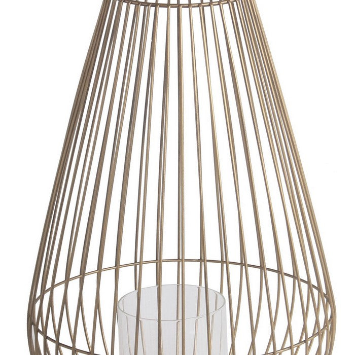 Bellied Shape Metal Lantern with Open Cage Design, Large, Gold