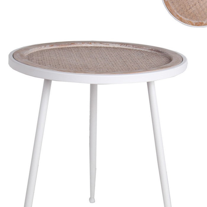 Wooden Woven Top Accent Table with Metal Tubular Legs, Brown and White