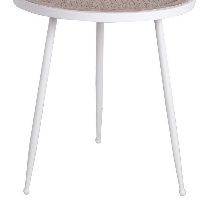 Wooden Woven Top Accent Table with Metal Tubular Legs, Brown and White
