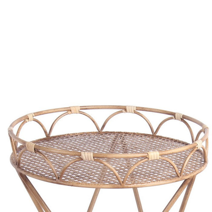 Farmhouse Bamboo Accent Table with Intersected Hairpin Legs, Set of 2,Brown
