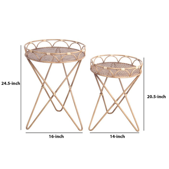 Farmhouse Bamboo Accent Table with Intersected Hairpin Legs, Set of 2,Brown