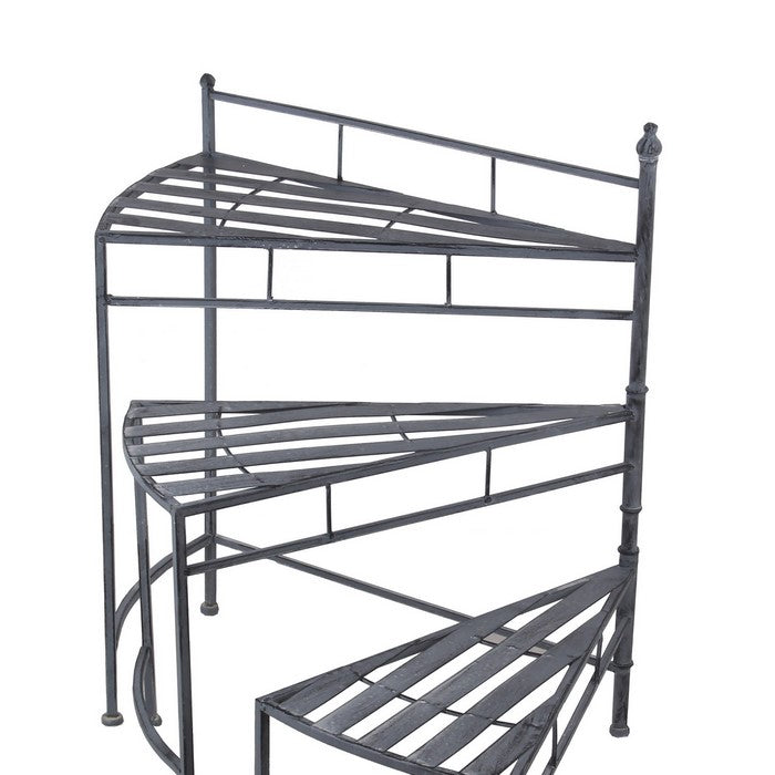 3 Tier Metal Plant Stand with Triangle Slatted Top and Tubular Legs, Gray