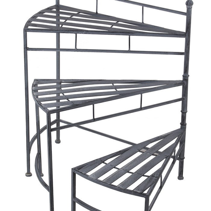 3 Tier Metal Plant Stand with Triangle Slatted Top and Tubular Legs, Gray
