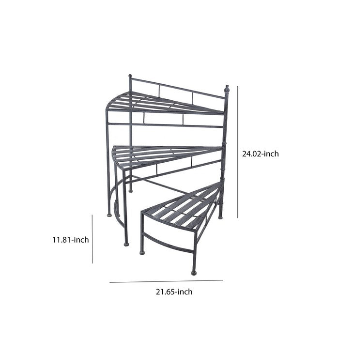 3 Tier Metal Plant Stand with Triangle Slatted Top and Tubular Legs, Gray