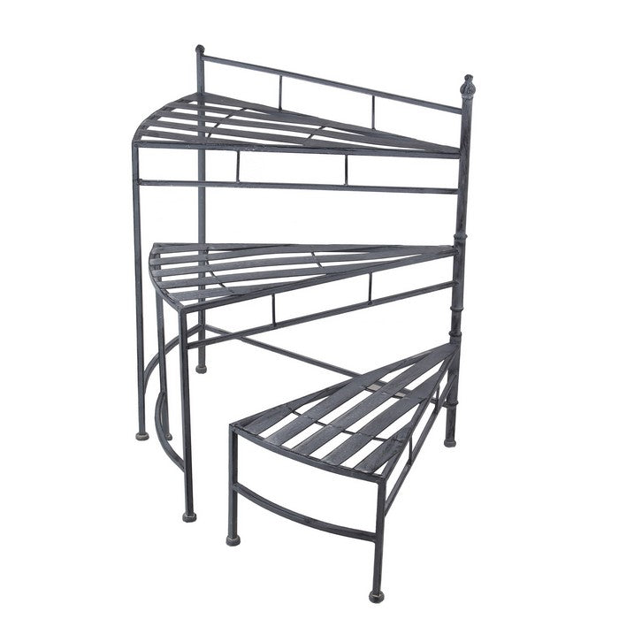 3 Tier Metal Plant Stand with Triangle Slatted Top and Tubular Legs, Gray