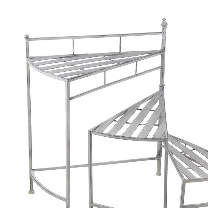 Adjustable 3 Tier Metal Plant Stand with Triangular Top, Washed White