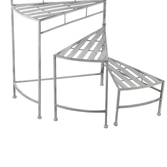 Adjustable 3 Tier Metal Plant Stand with Triangular Top, Washed White