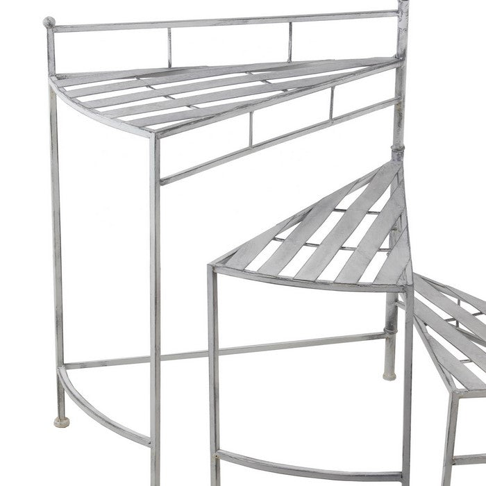 Adjustable 3 Tier Metal Plant Stand with Triangular Top, Washed White