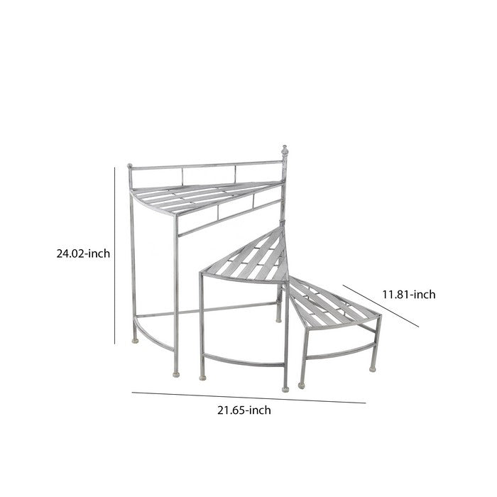 Adjustable 3 Tier Metal Plant Stand with Triangular Top, Washed White