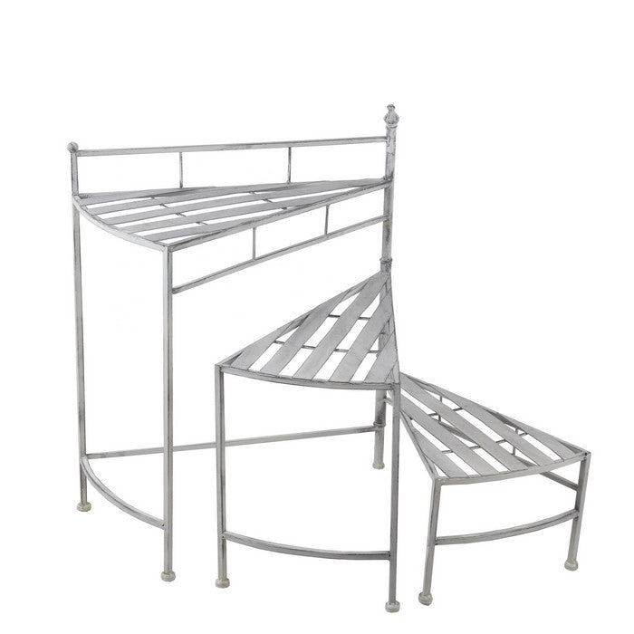 Adjustable 3 Tier Metal Plant Stand with Triangular Top, Washed White