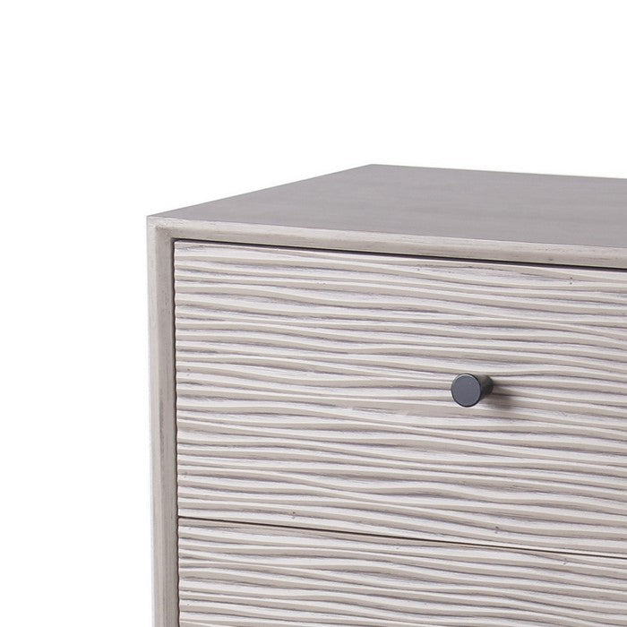 3 Drawer Wooden Accent stand with Streamline Pattern, Light Gray