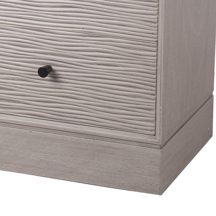 3 Drawer Wooden Accent stand with Streamline Pattern, Light Gray