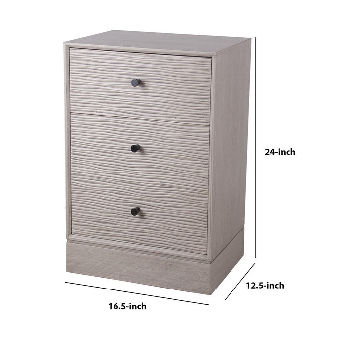 3 Drawer Wooden Accent stand with Streamline Pattern, Light Gray