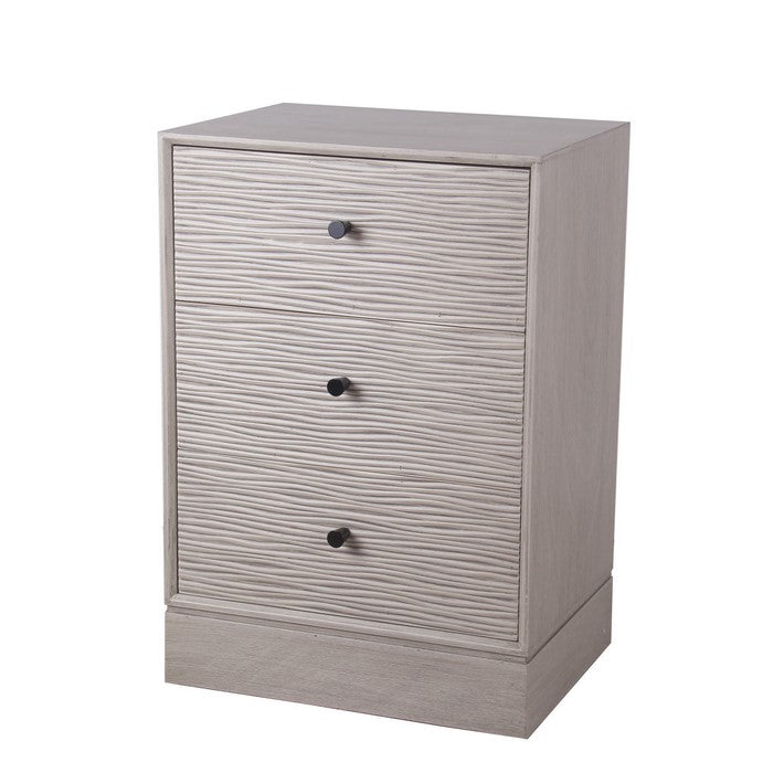 3 Drawer Wooden Accent stand with Streamline Pattern, Light Gray