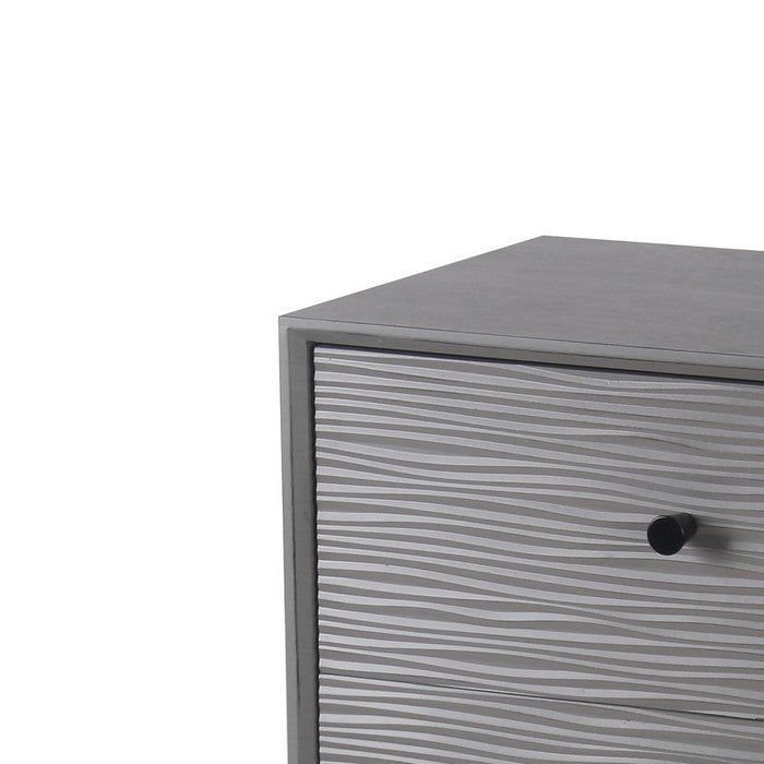 3 Drawer Wooden Accent stand with Streamline Pattern, Gray