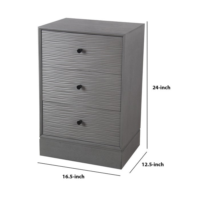 3 Drawer Wooden Accent stand with Streamline Pattern, Gray