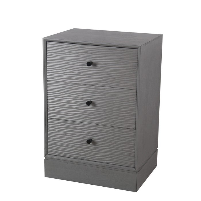 3 Drawer Wooden Accent stand with Streamline Pattern, Gray