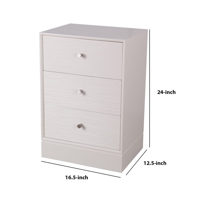 3 Drawer Wooden Accent stand with Engraved Streamline Texture, White