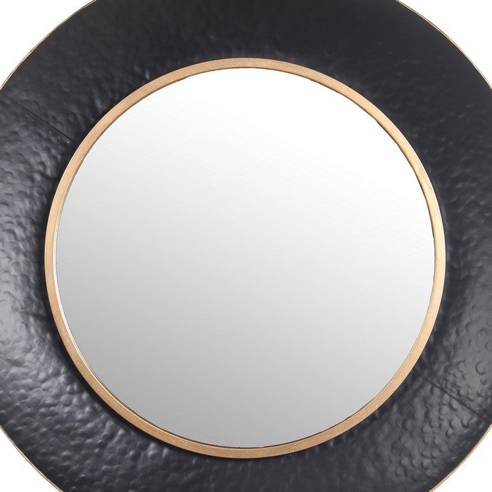 Dual Encased Metal Frame Round Wall Mirror, Medium, Black and Gold