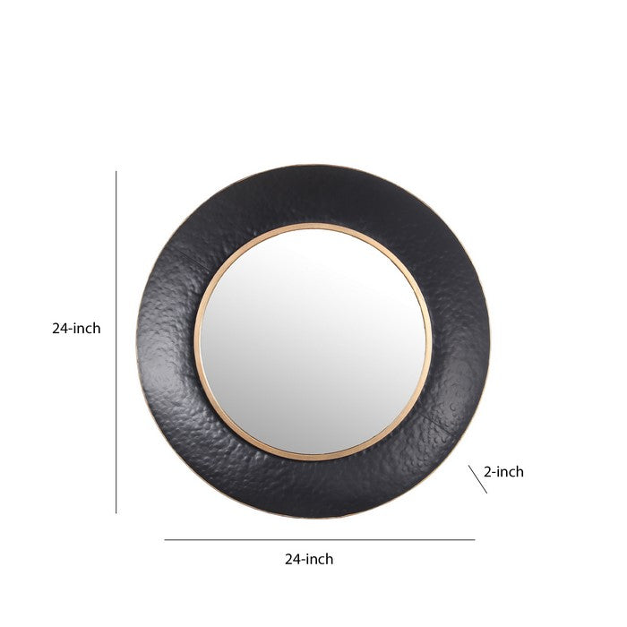 Dual Encased Metal Frame Round Wall Mirror, Medium, Black and Gold