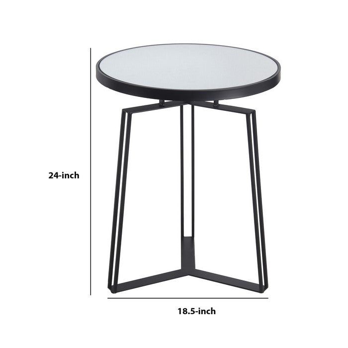 Tripod Metal Accent Table with Round Top and Y shaped Base, Black