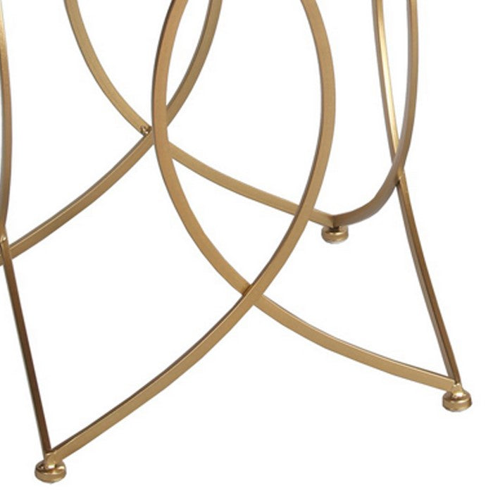 Geometric Metal Base Accent Table with Square Mirror Top, Set of 2, Gold