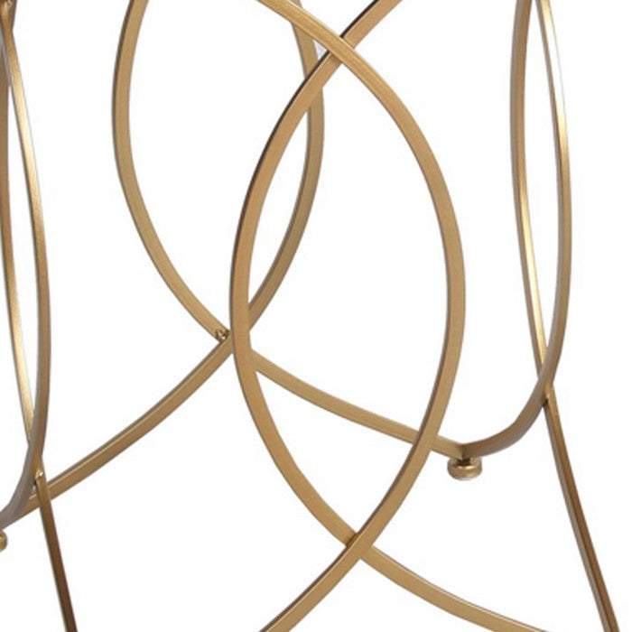 Geometric Metal Base Accent Table with Square Mirror Top, Set of 2, Gold