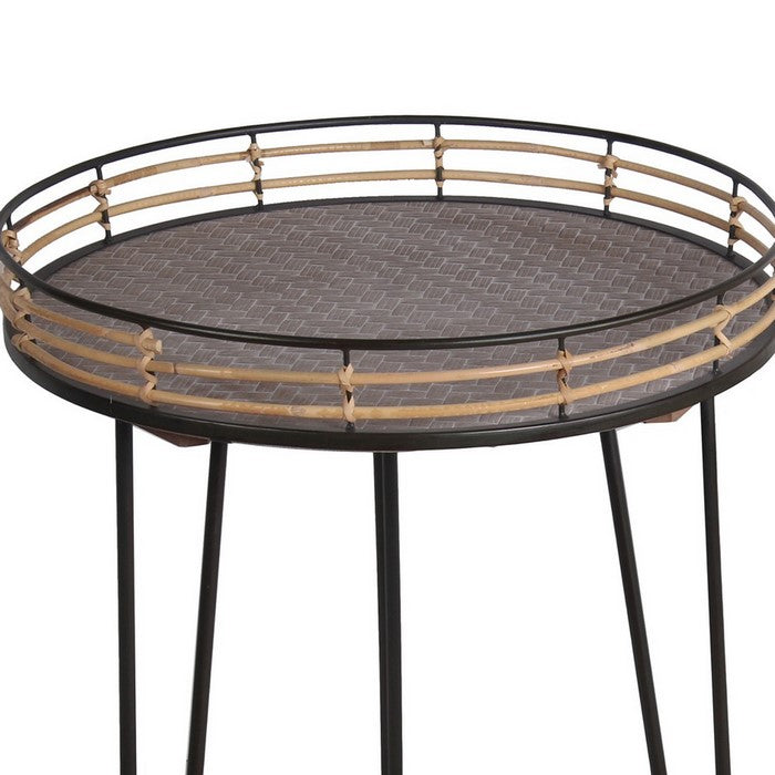 Rail Top Metal Accent Table with Hairpin Legs, Set of 2, Black and Brown