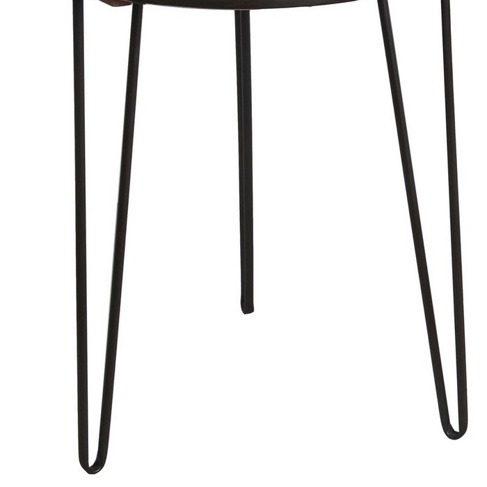 Rail Top Metal Accent Table with Hairpin Legs, Set of 2, Black and Brown