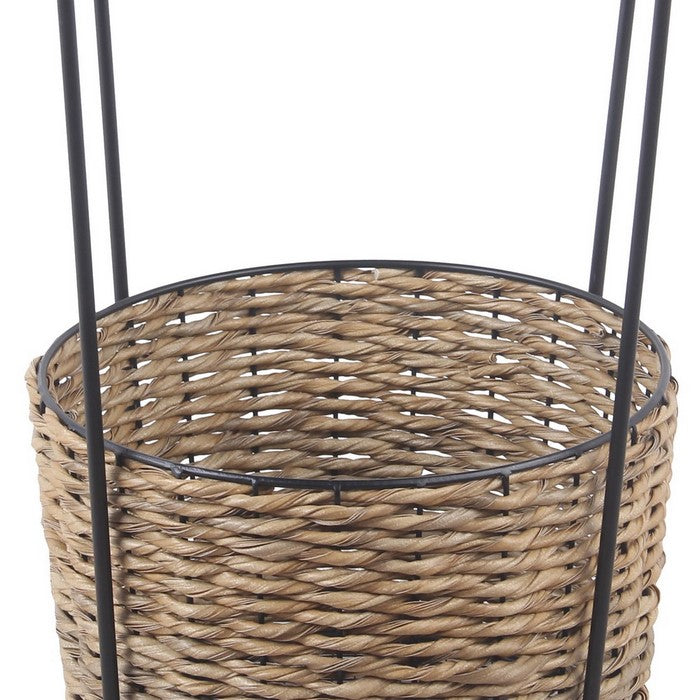 Metal Accent Table with Storage Compartment, Large, Black and Brown