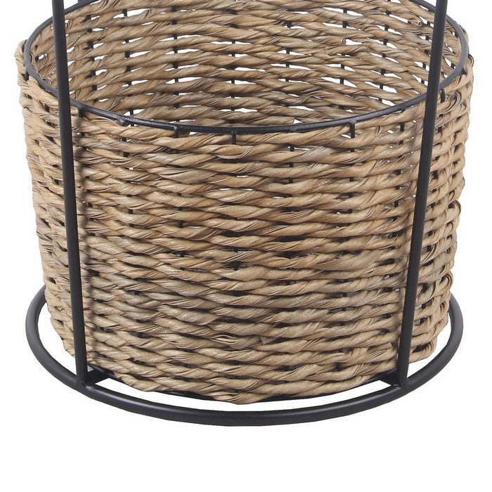 Metal Accent Table with Storage Compartment, Large, Black and Brown