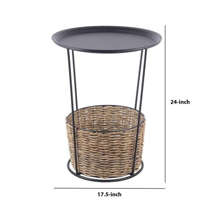 Metal Accent Table with Storage Compartment, Large, Black and Brown