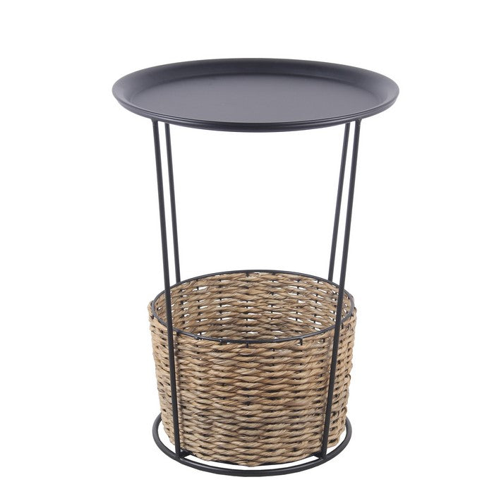 Metal Accent Table with Storage Compartment, Large, Black and Brown