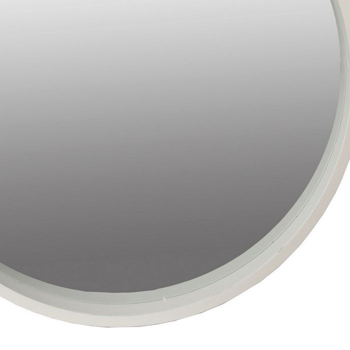 Round Wooden Frame Wall Mirror with Rope Hanger, Small, White and Brown