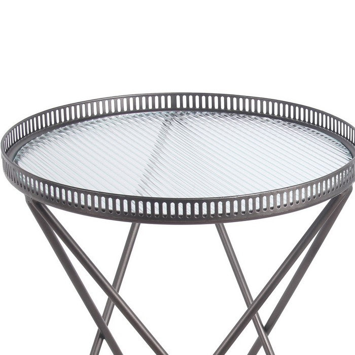 Metal Accent Table with Round Glass Top and Hairpin Legs, Set of 2, Black