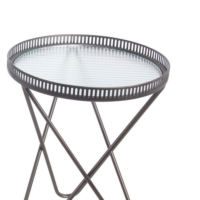 Metal Accent Table with Round Glass Top and Hairpin Legs, Set of 2, Black