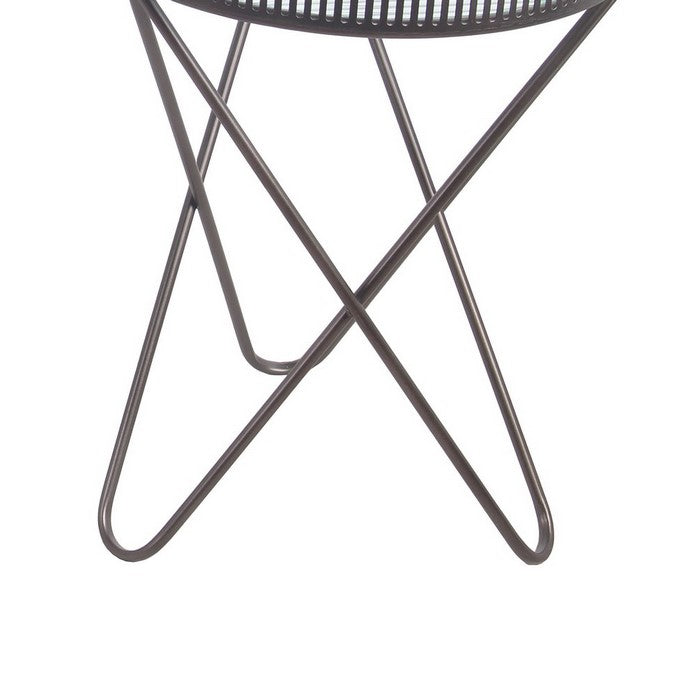 Metal Accent Table with Round Glass Top and Hairpin Legs, Set of 2, Black