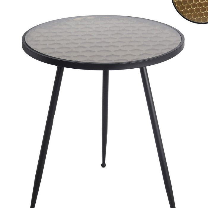Honeycomb Glass Top Accent Table with Tubular Legs, Black and Gold