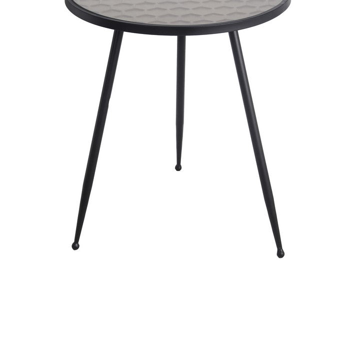 Honeycomb Glass Top Accent Table with Tubular Legs, Black and Gold
