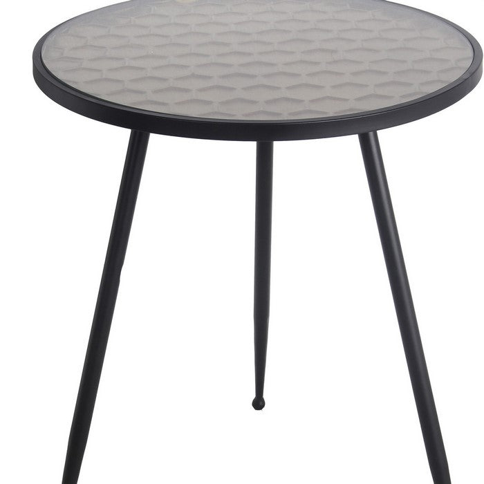 Honeycomb Glass Top Accent Table with Tubular Legs, Black and Gold