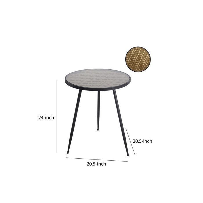 Honeycomb Glass Top Accent Table with Tubular Legs, Black and Gold
